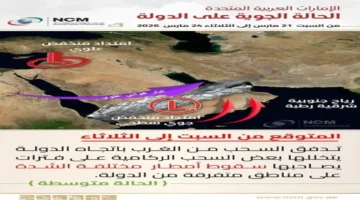 توقعات بطقس غائم جزئياً مع فرص لسقوط أمطار خفيفة خلال اليوم